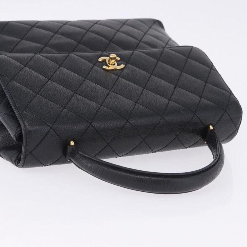 Chanel Coco Top Handle Quilted Caviar With Lizard Black Leather Handbag - Picture 11 of 16